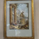 Watercolor on orchard paper, animated ruins with equestrian statue, 18th century