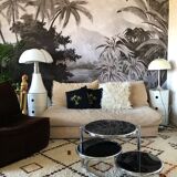 Chrome round coffee table and smoked glass