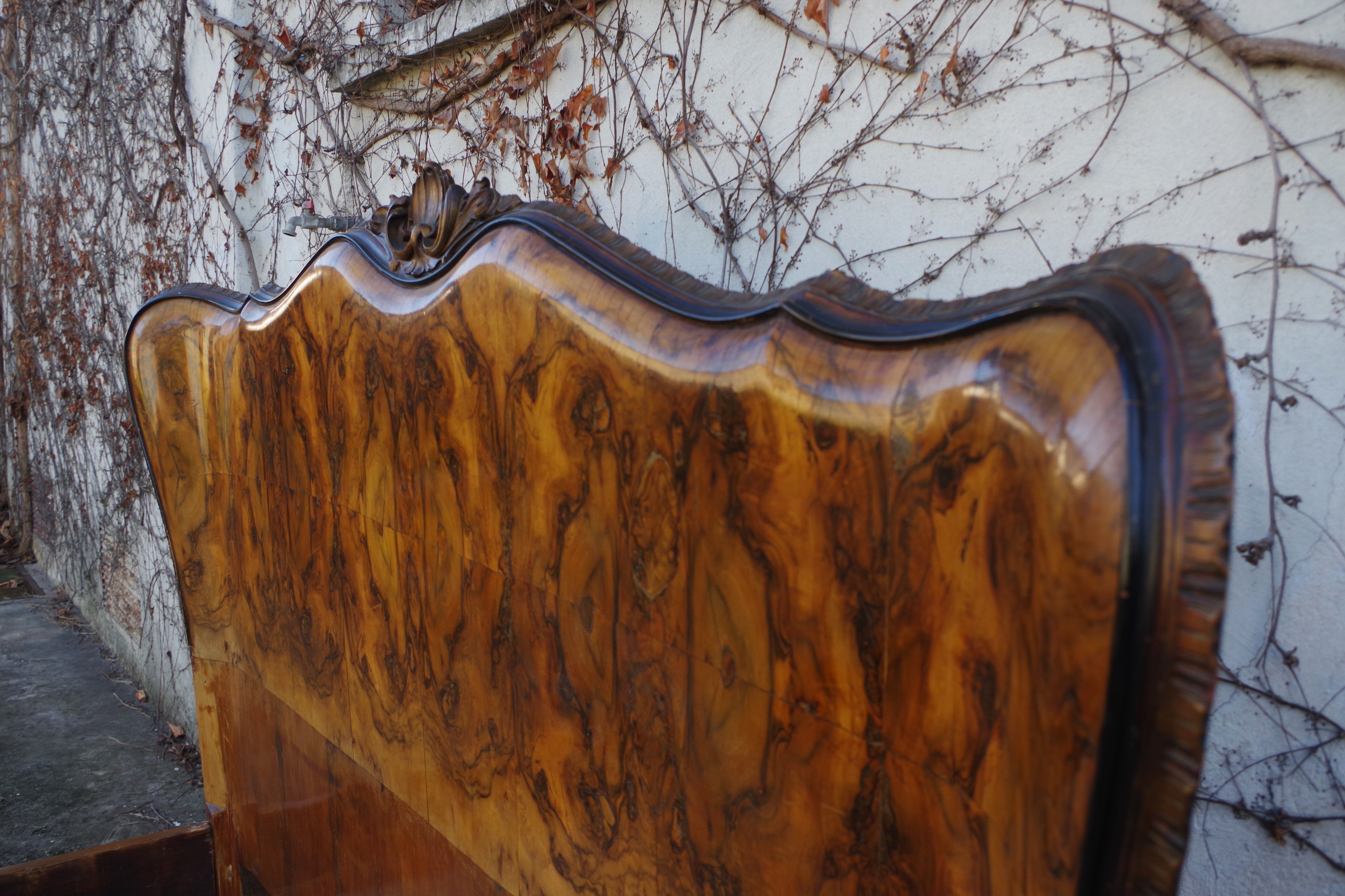 Rounded Walnut Burl Double Bed, 1950s