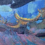Peinture à l'huile moderniste vintage Paysage abstrait Gerhard Larsson 1960