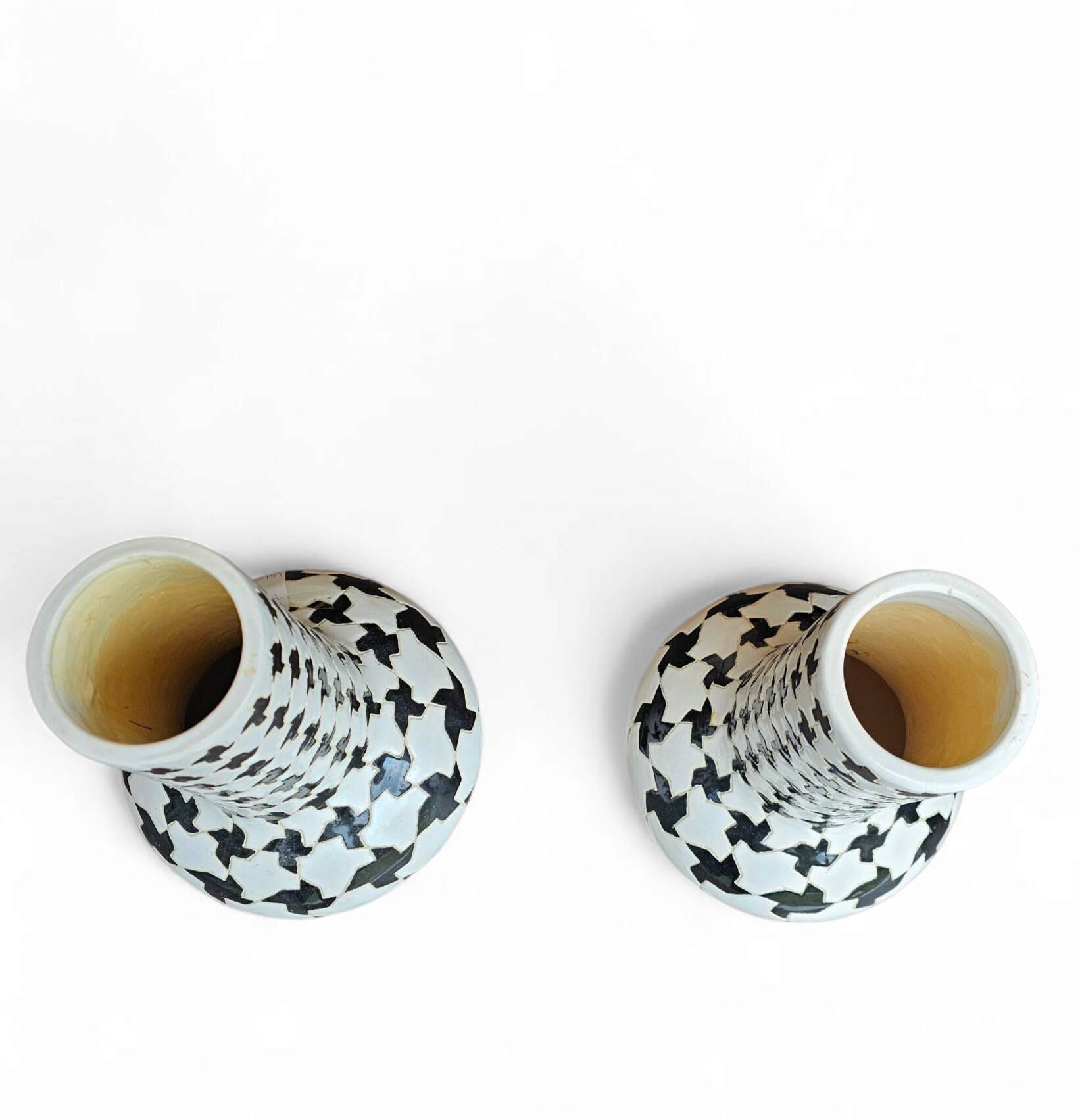 2 x ceramic / Pied de Poule vases / 1980s