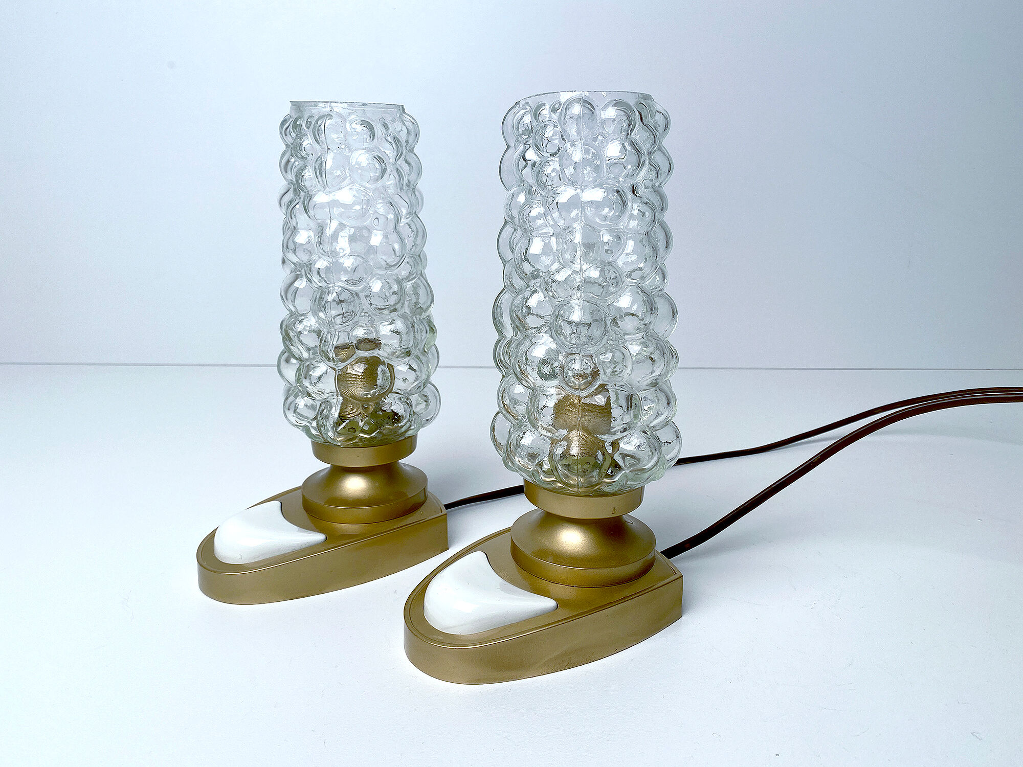 Pair of vintage table lamps, bubble glass, 70s