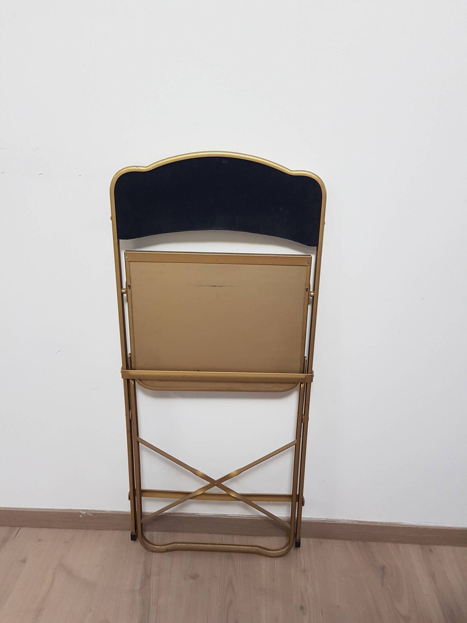 Set of 4 opera theater folding chairs from the 70s two-tone velvet brass