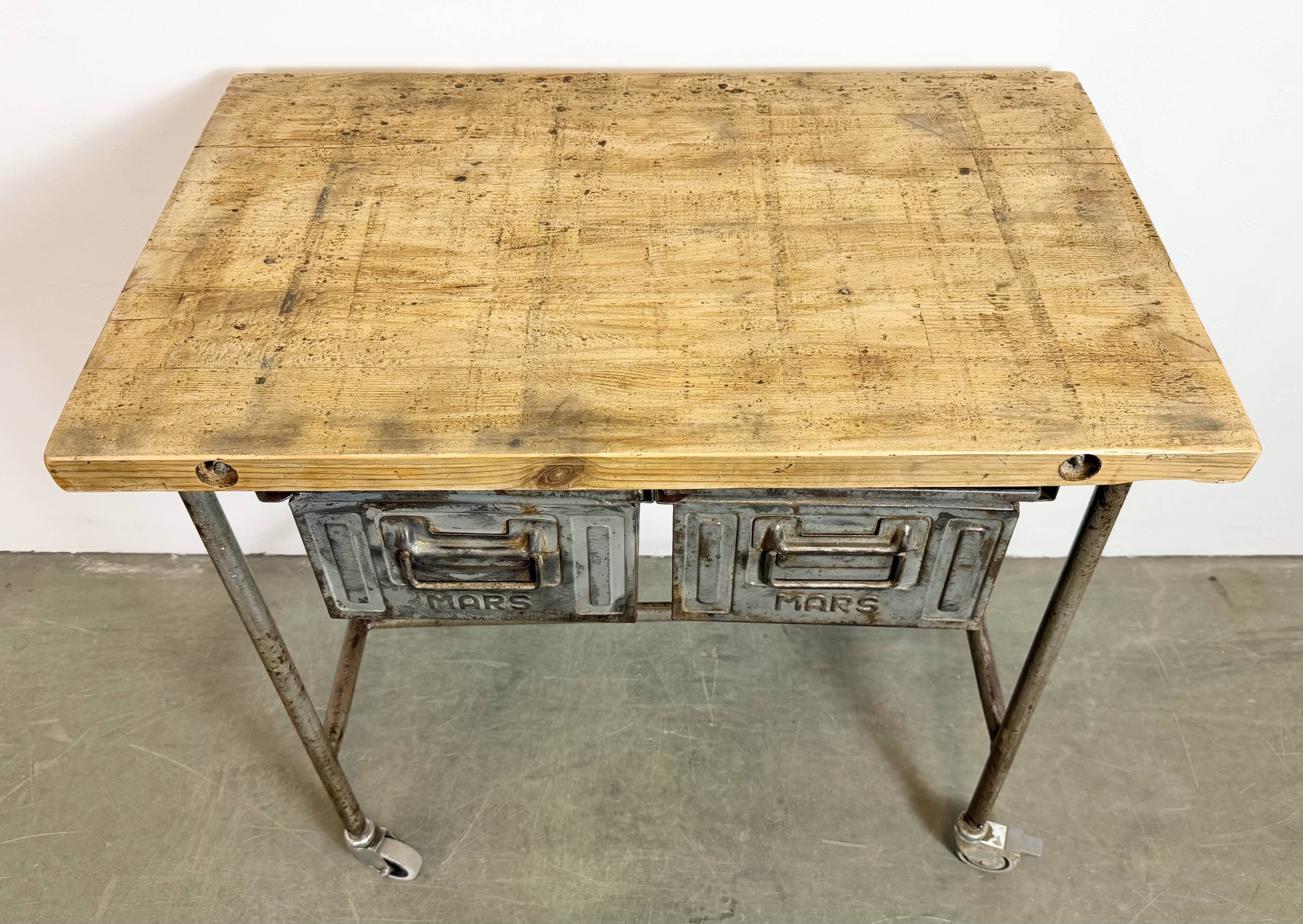 Vintage Industrial Worktable on Wheels, 1960s