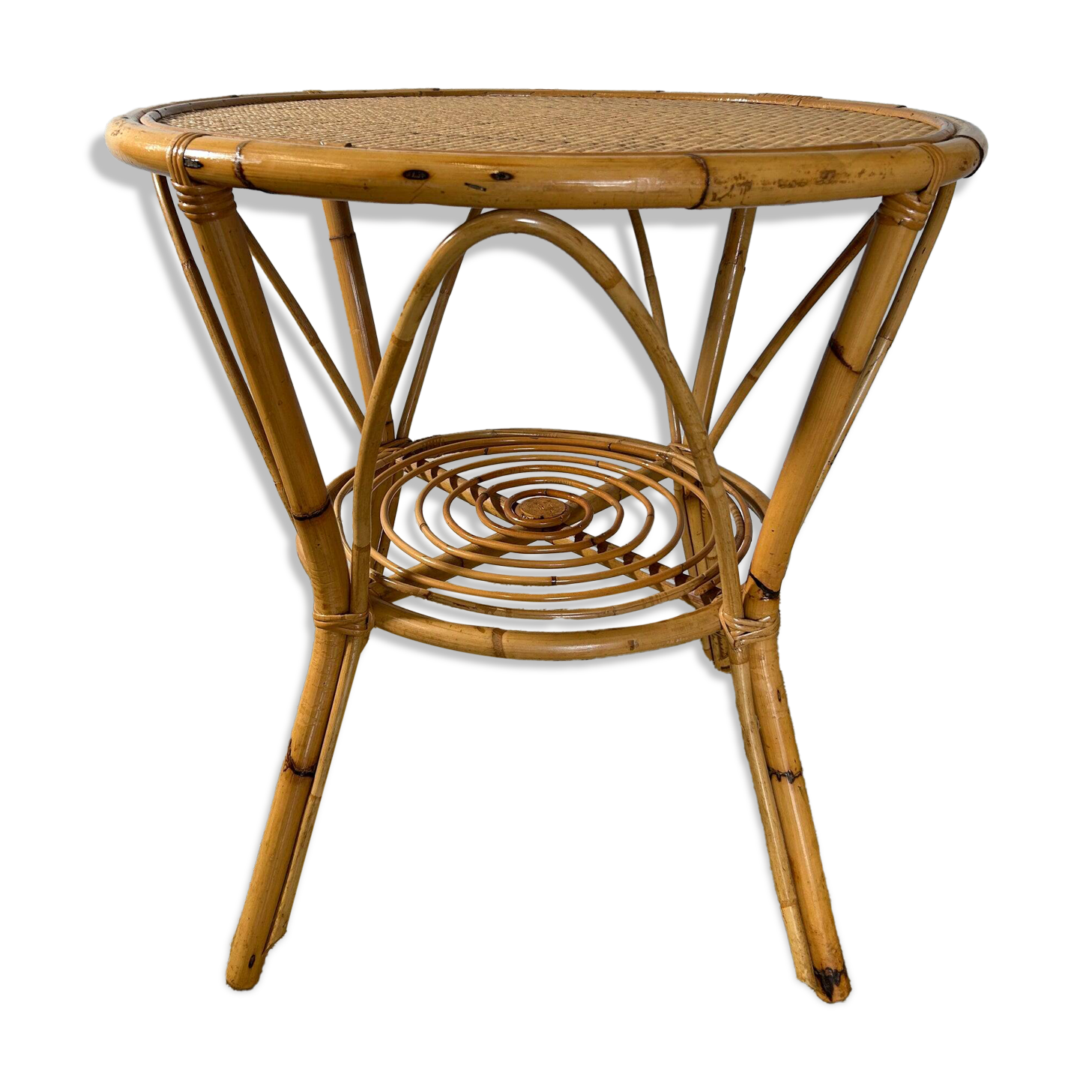 Bamboo and wicker table in the style of Dal Vera / Franco Albini, Italy, 1960s.