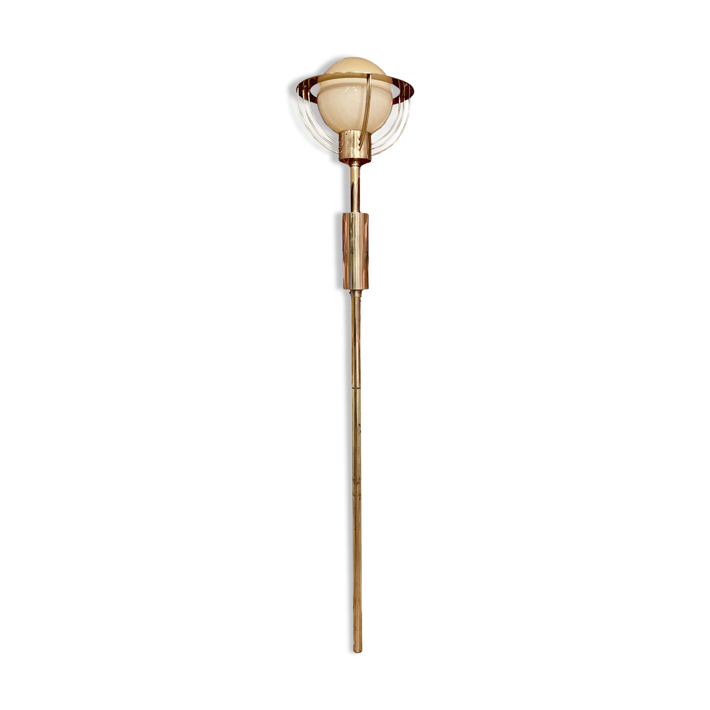 American glass and metal floor lamp 200 cm, 1950s design.