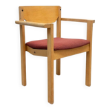 Scandinavian style oak and burgundy chair with armrests