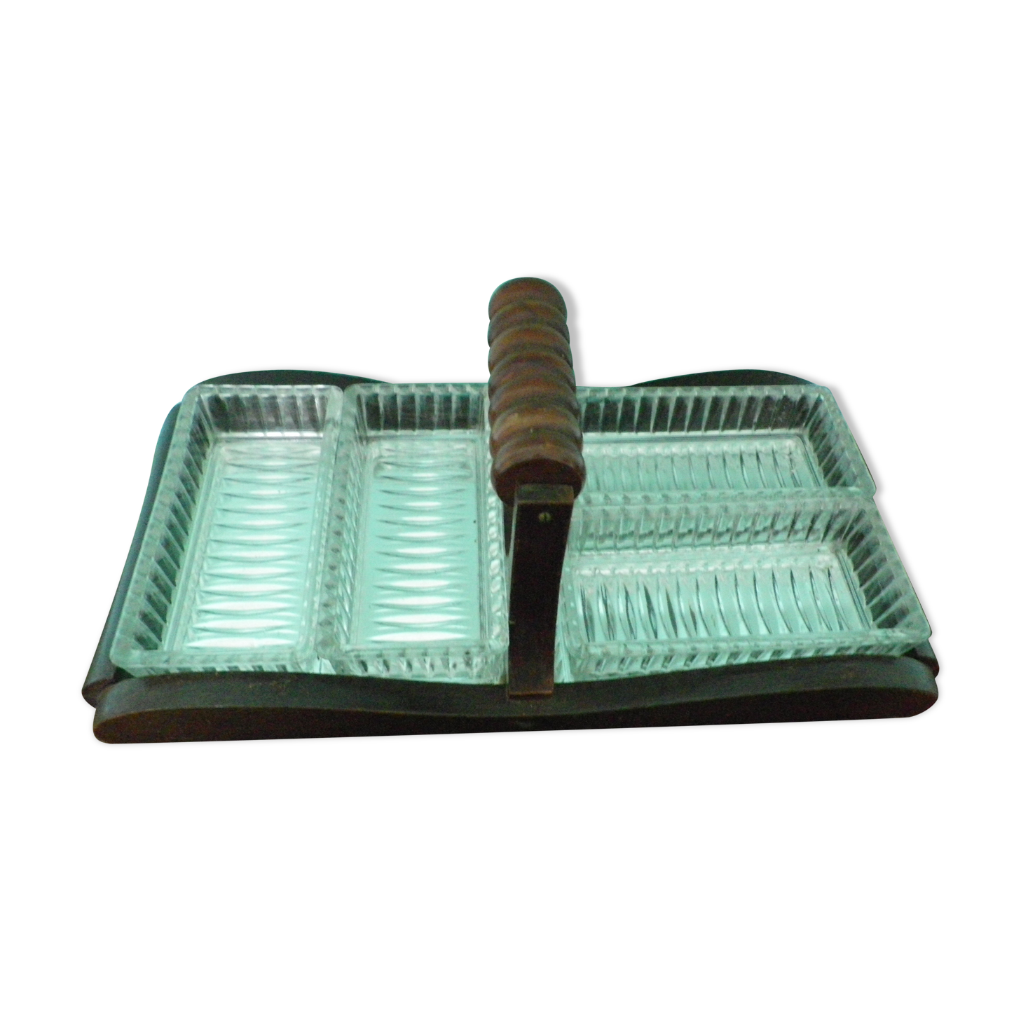 Old Art Deco Servant - 4 glass ravines - Mirror and wood - Year 1950