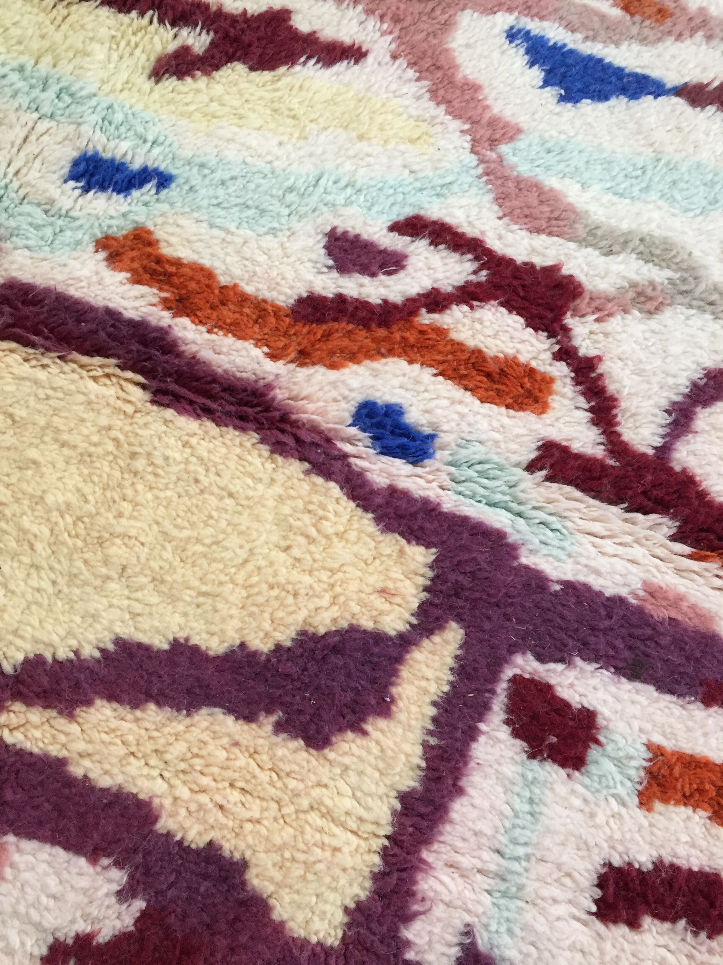 Moroccan Berber carpet Beni Ouarain ecru with colorful patterns 246x158cm