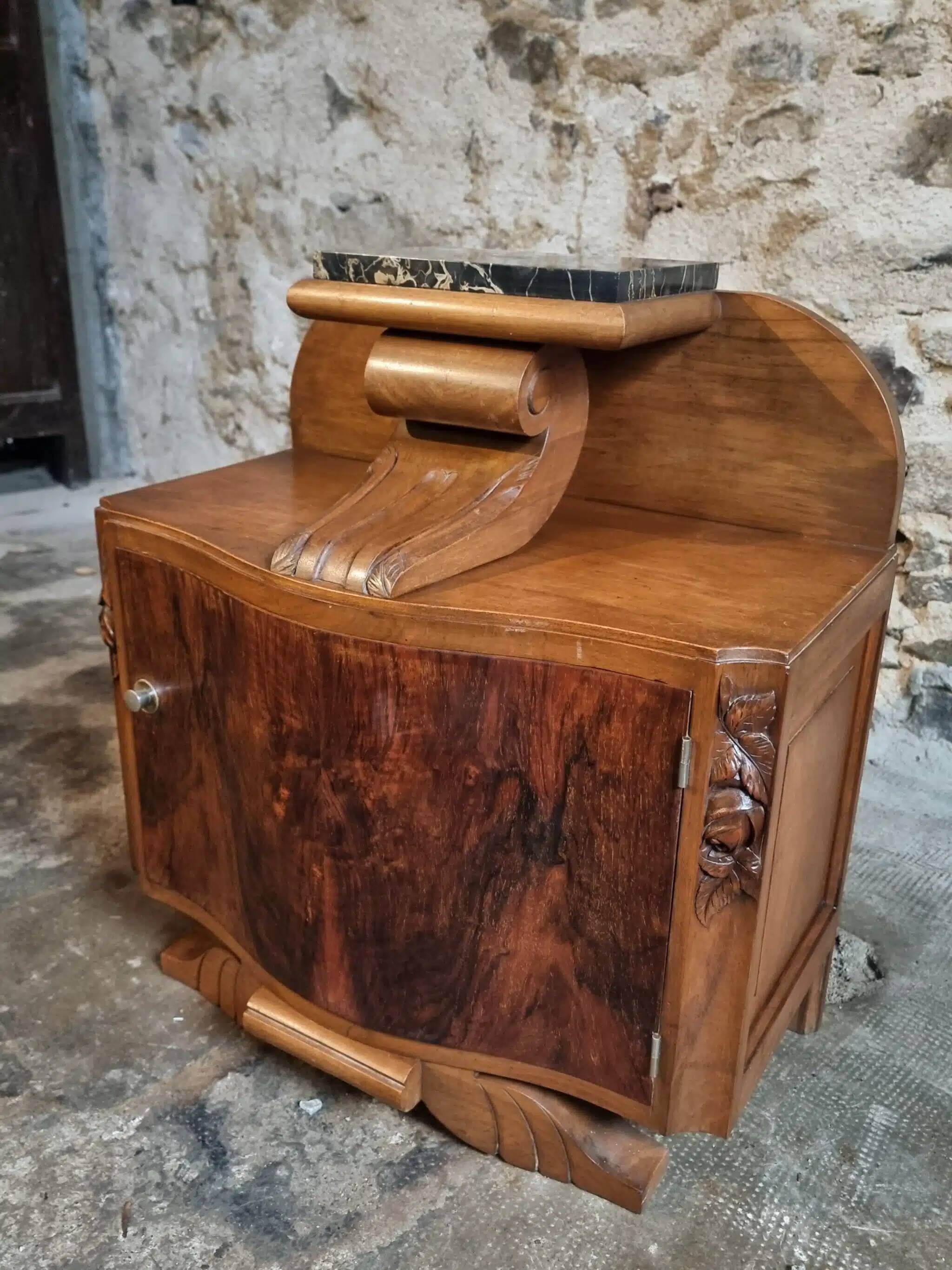 French Art Deco bedside table with a marble top, circa 1930.