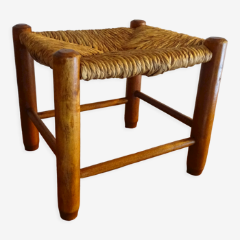 Vintage straw wood low stool