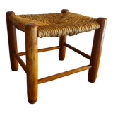 Vintage straw wood low stool