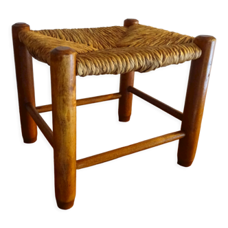 Vintage straw wood low stool