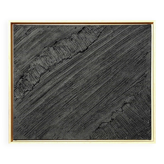 Tableau peinture abstraite monochrome minimaliste noir encadré