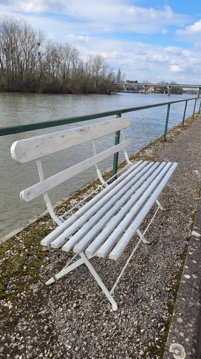 Folding garden bench in iron and old wood - 1950s