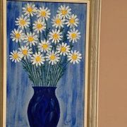 Swedish Oil on Canvas “Blue vase with flowers” by L jonsson Vintage 45x31cm