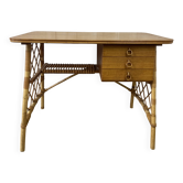 Vintage Louis Sognot rattan desk