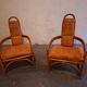 Set de fauteuils en bambou et cuir années 60'S