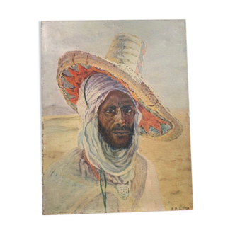 Homme arabe au chapeau - 1923 - tableau orientaliste - signé pp