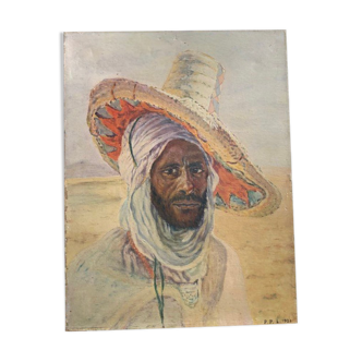 Arab man in hat - 1923 - orientalist painting - signed pp