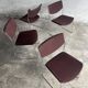 Set of 3 Howe 40/4 stackable chairs in burgundy fabric — Chrome frame, mid-century style