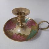 Vintage enameled brass hand candle holder