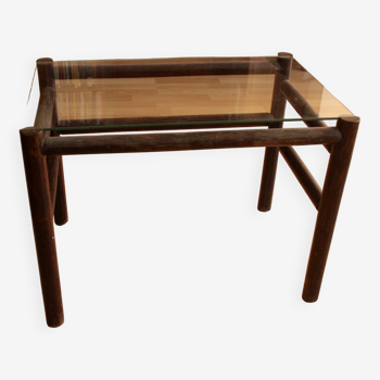 Table d’appoint en bambou et verre, vintage des années 1970