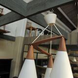 Boomerang Design Chandelier in Teak and Opaline 1970