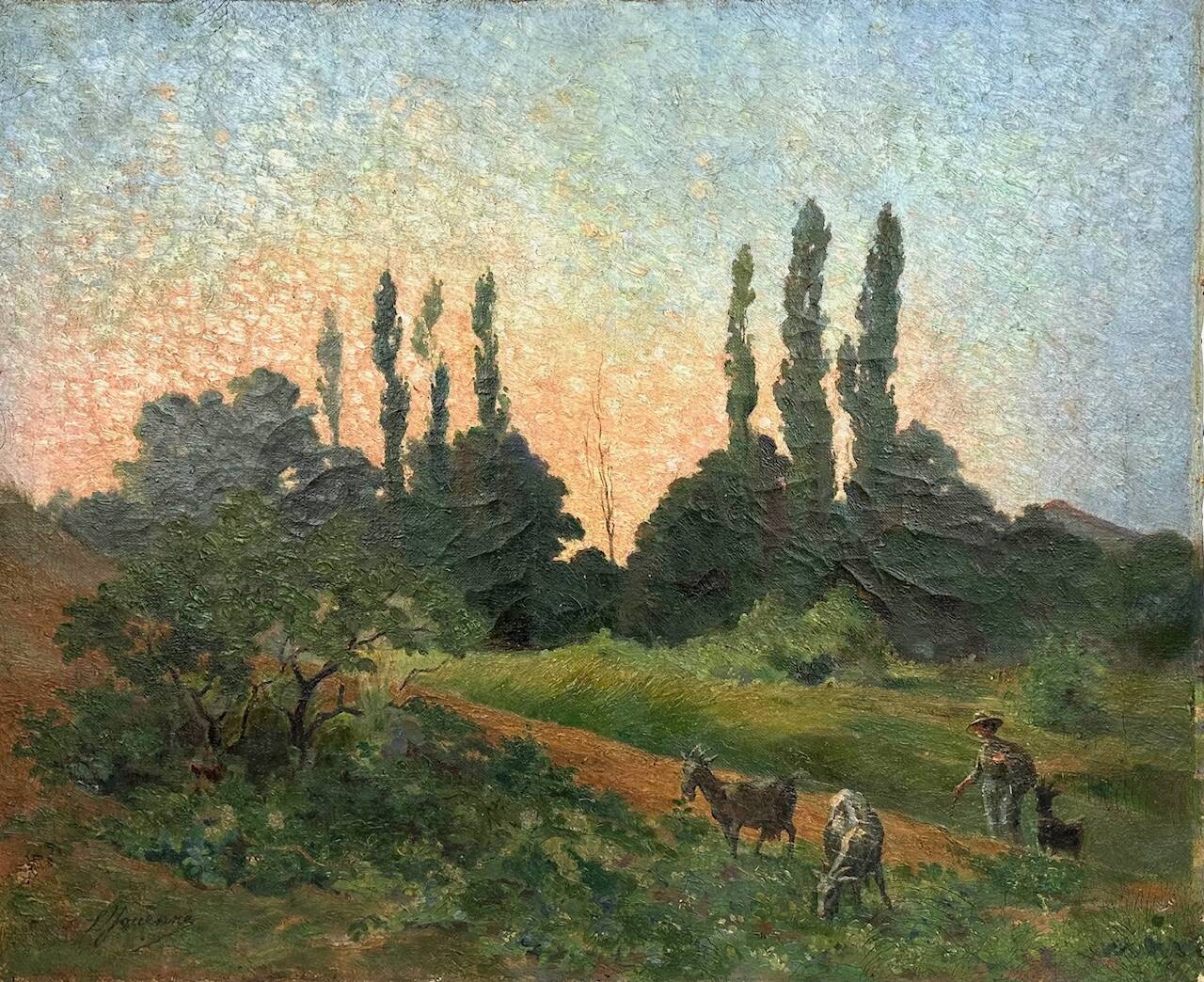 Large oil on canvas "Country Scene", signed L. Jouenne