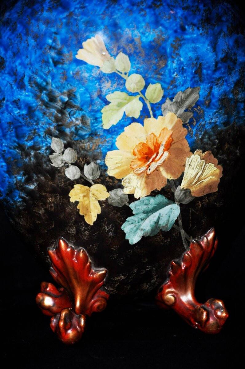 Gabriel Lemonnier covered vase in enamelled earthenware 19th century