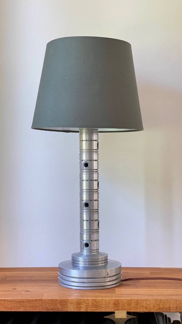 Lampe industrielle métal poli et tissu kaki vintage