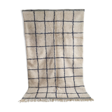 Moroccan Berber carpet Beni Ouarain ecru with largeelle blue checkered 302x190cm