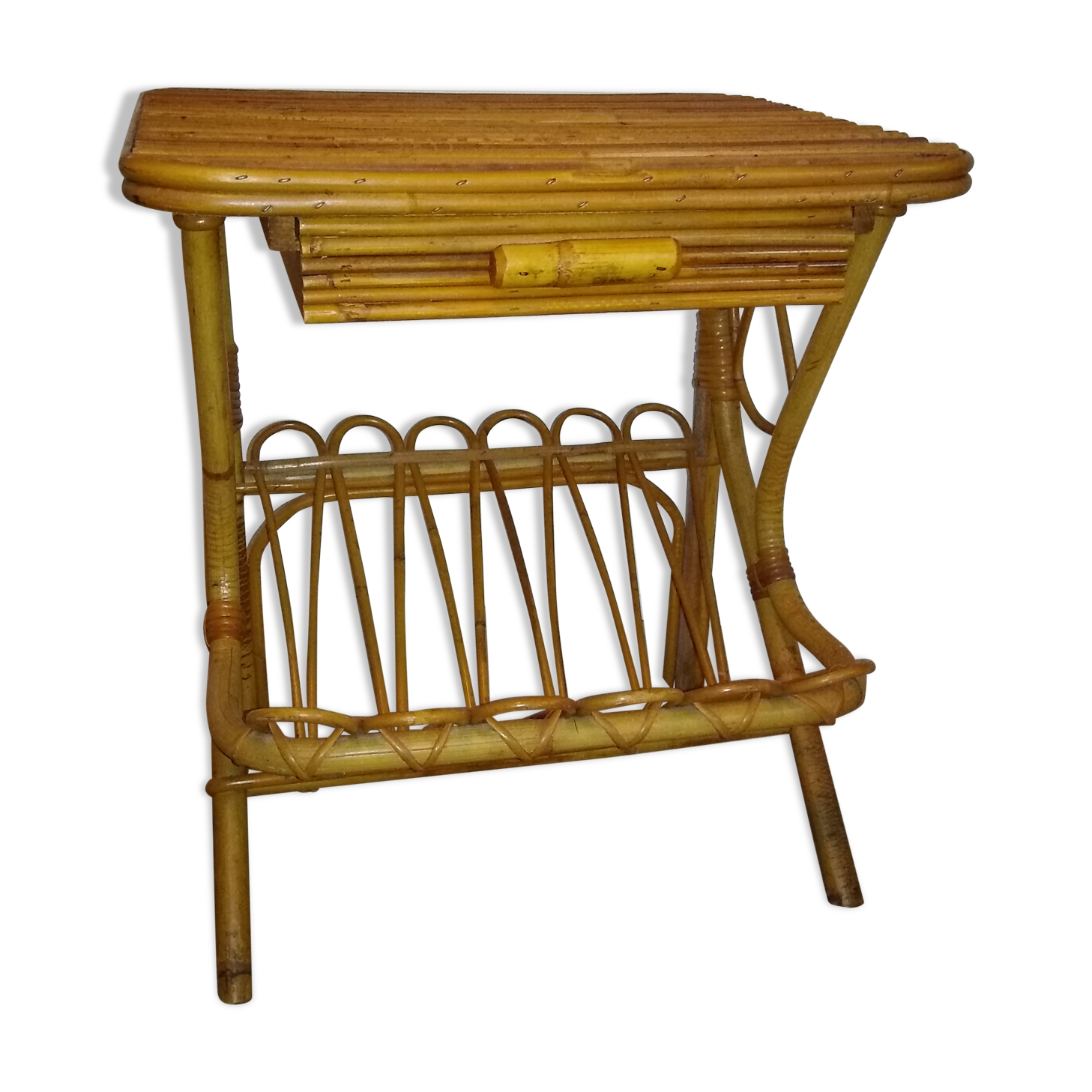Magazine rack vintage rattan