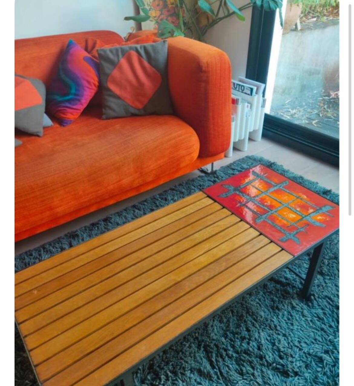 Table basse bois et céramique vintage