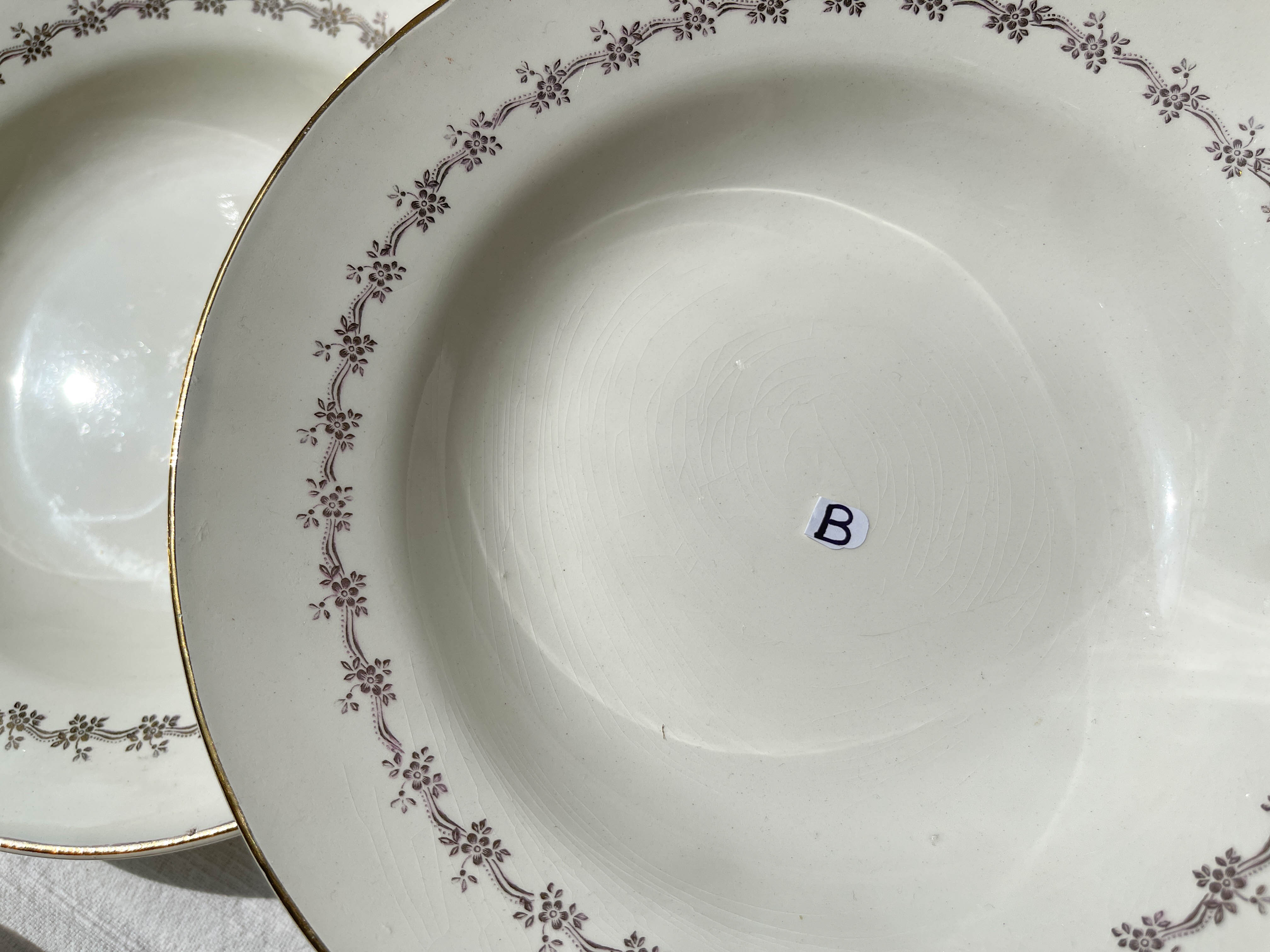 6 opaque porcelain soup plates from Digoin, "Suzy" model