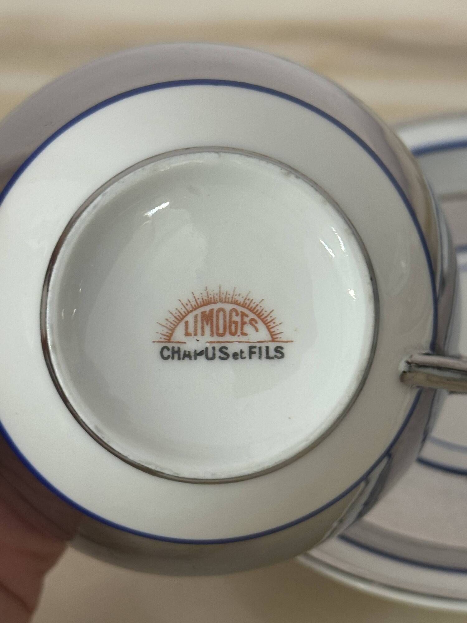 Set of 2 Limoges Chapus et Fils Porcelain Tea Cups and Saucers