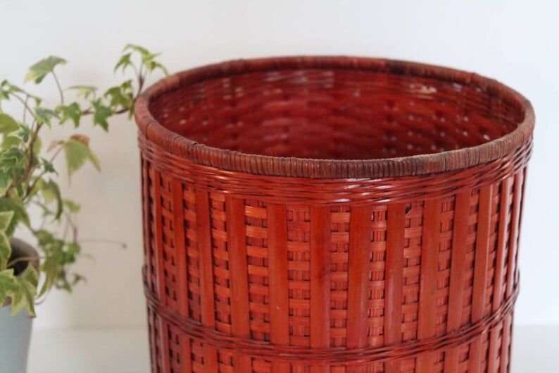 Wastepaper bin, basket, Wicker, Red