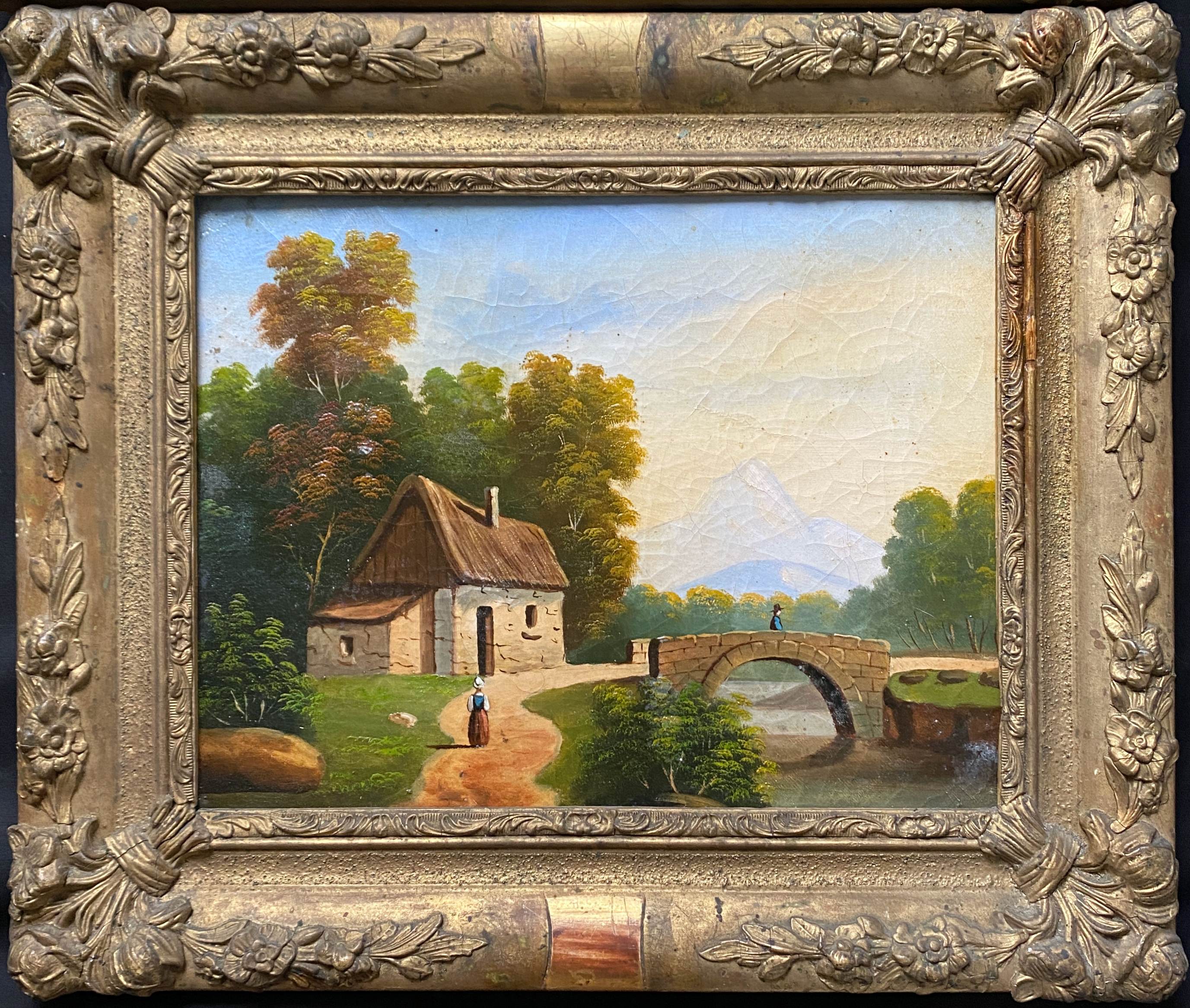 Counterpart of HST paintings "Animated mountain landscape" XIX° + frame