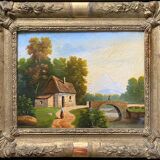 Counterpart of HST paintings "Animated mountain landscape" XIX° + frame