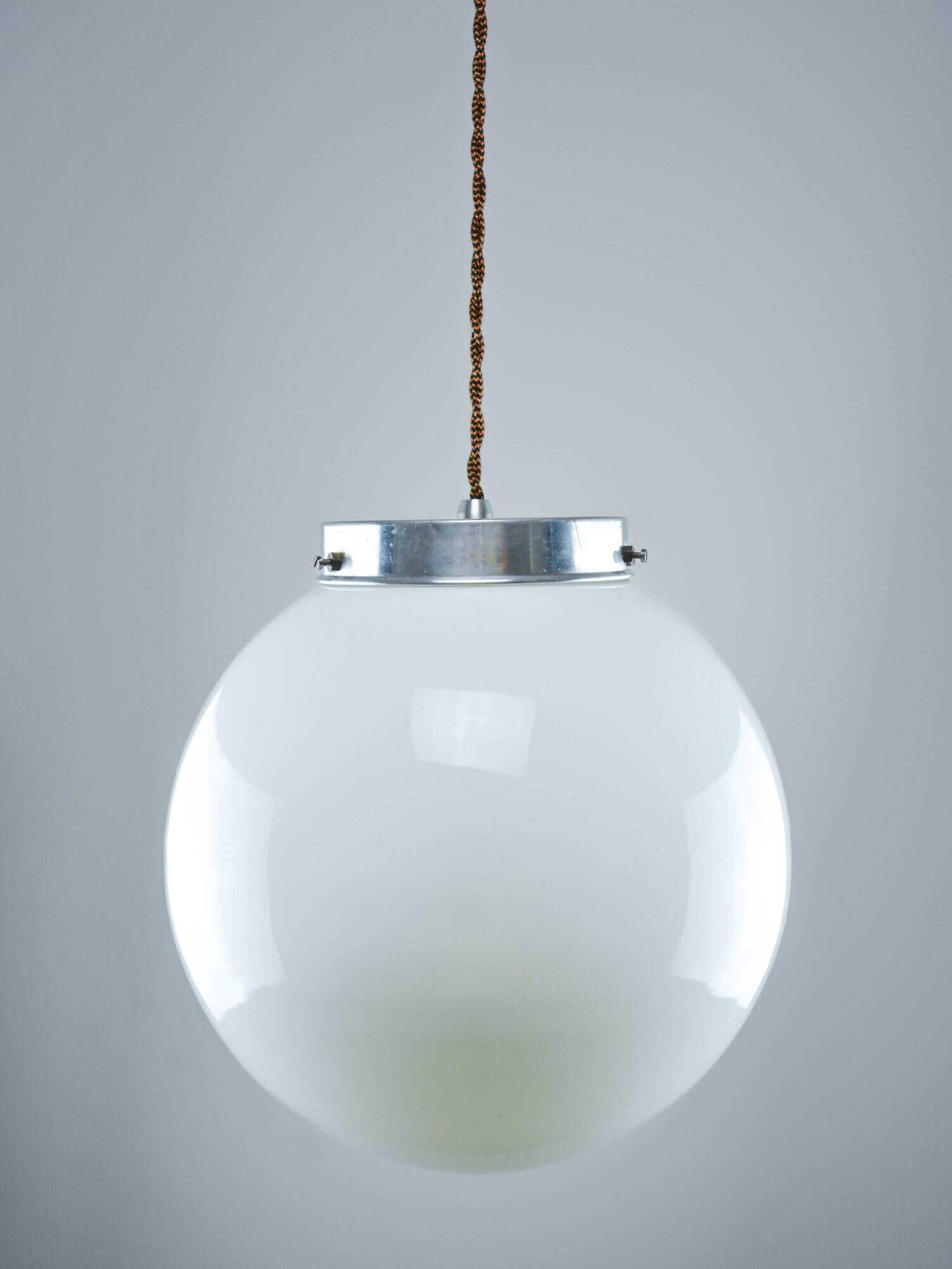 Mid-Century Opaline & Metal Sphere Pendant Lamp
