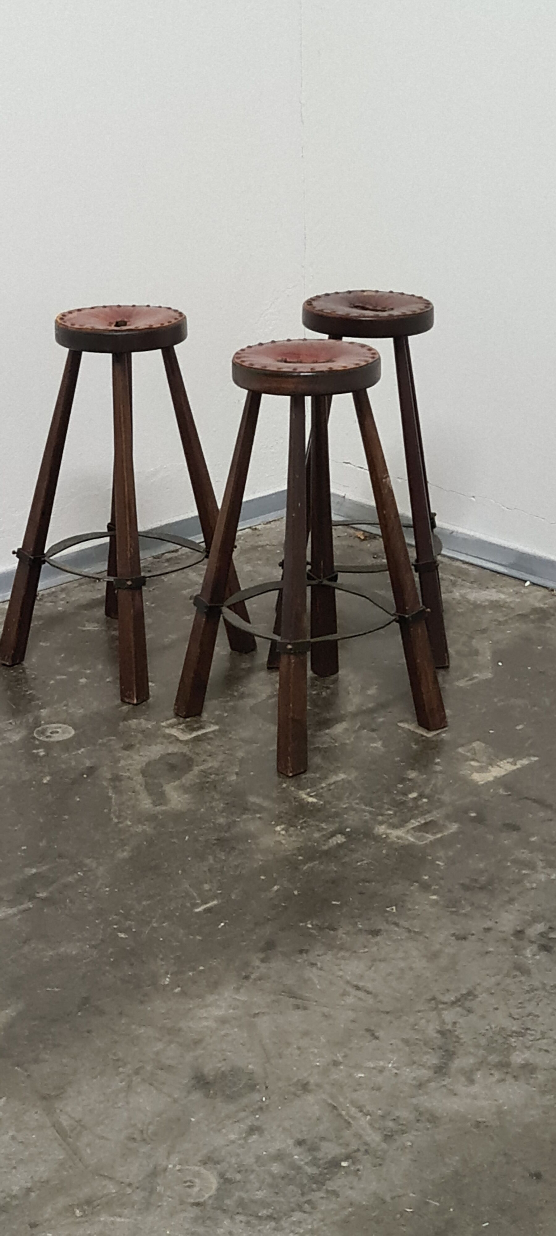 Vintage set of 3 Brutalist bar stools