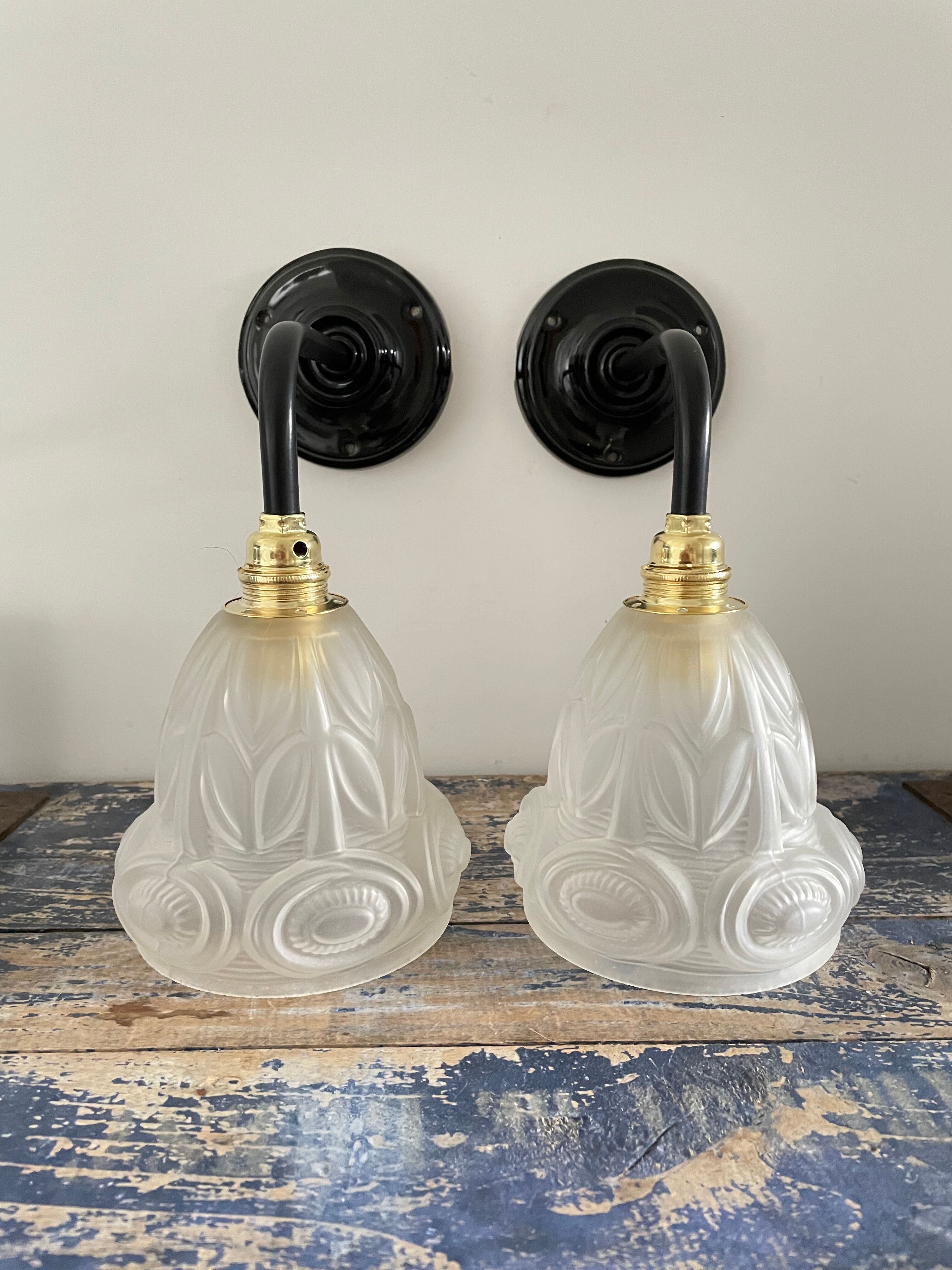 Pair of art deco wall lamps electrified to nine