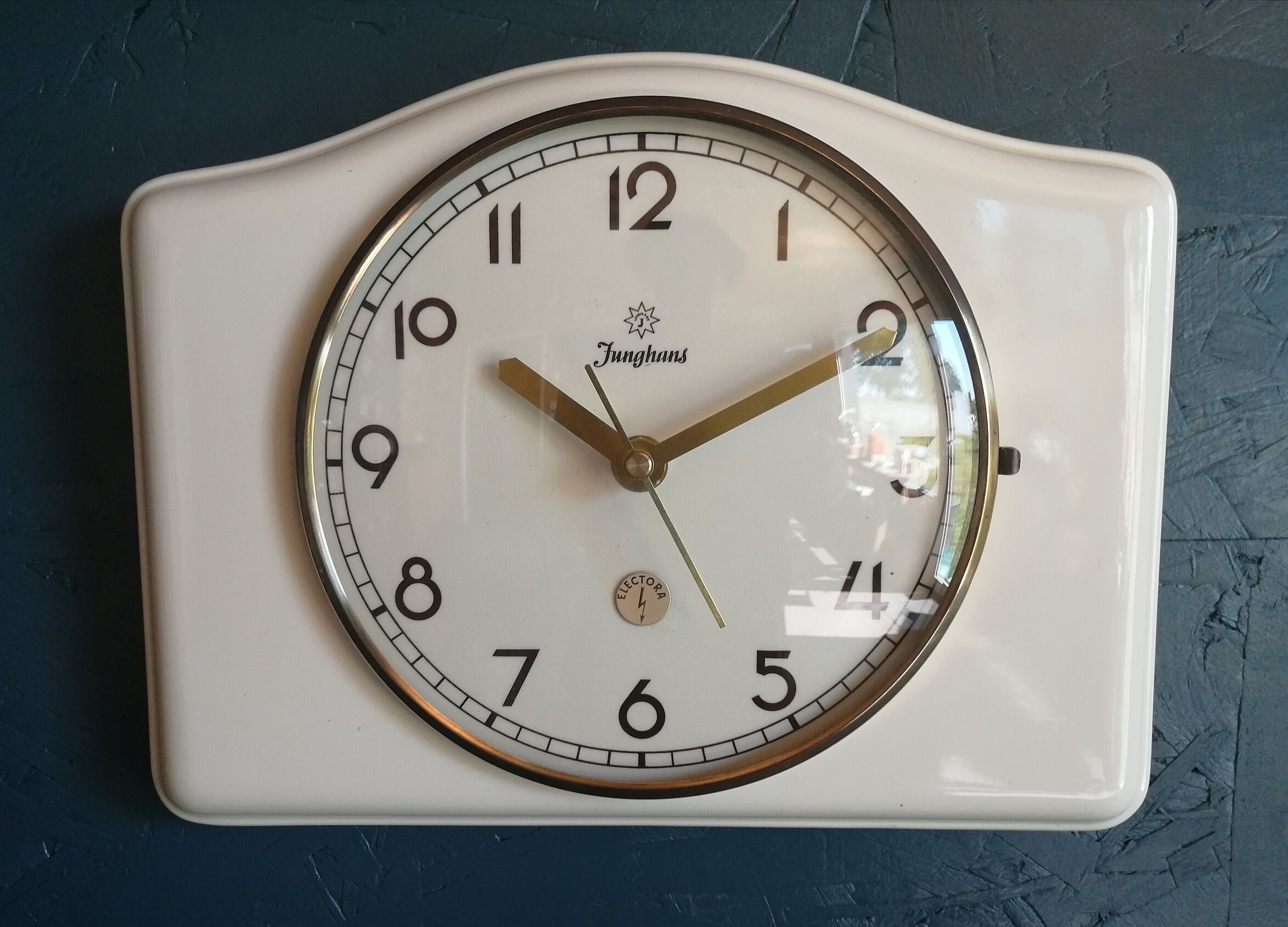 Vintage ceramic clock silent rectangular wall clock "Junghans white"