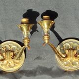 Pair of bronze and glass/neoclassical wall lamps