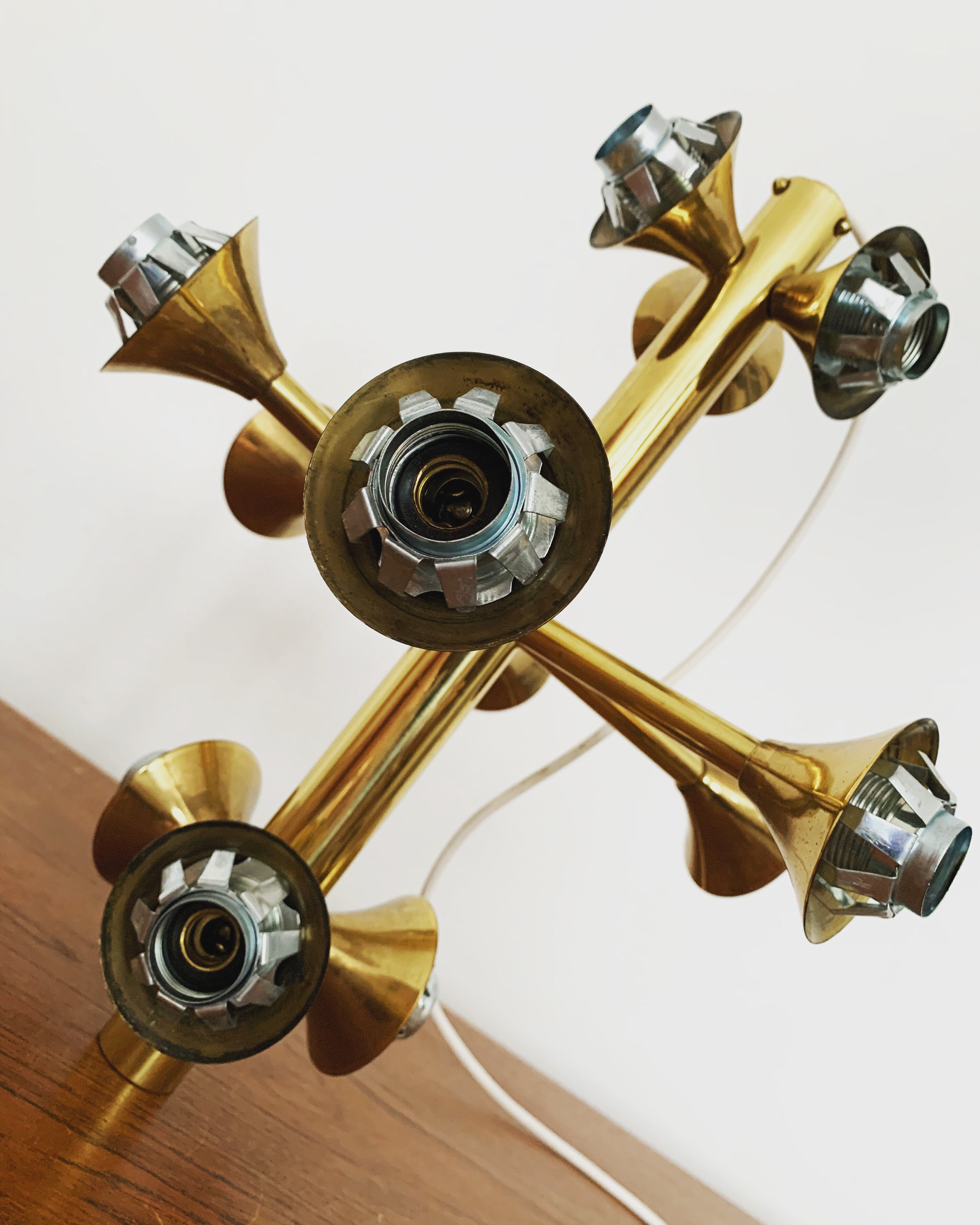 Mid-Century Modern brass and opaline glass Sputnik chandelier