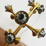 Mid-Century Modern brass and opaline glass Sputnik chandelier