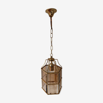 Hexagonal suspension in gold metal and smoked glass