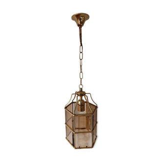 Hexagonal suspension in gold metal and smoked glass