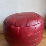Red patchwork leather pouf
