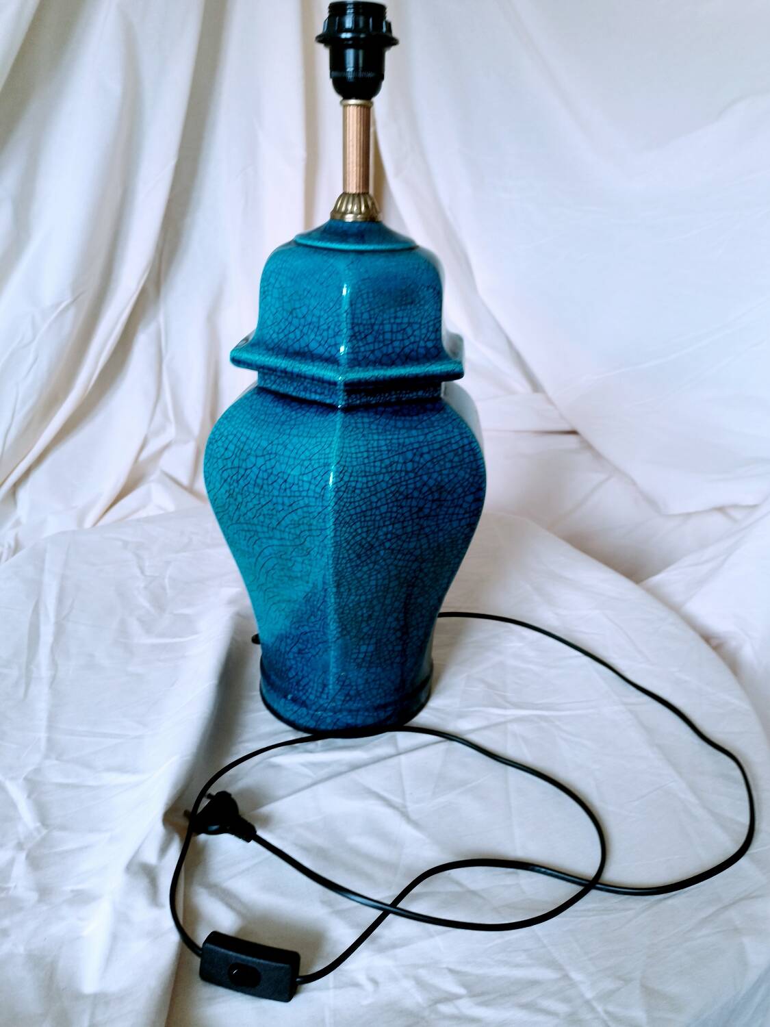 2 blue crackle ceramic desk lamp bases, 1950s